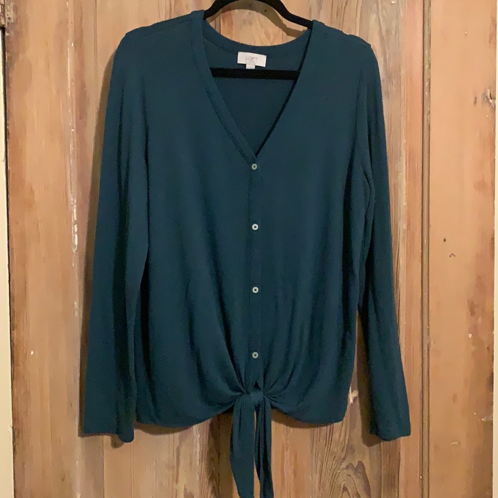 LOFT green tie front button shirt